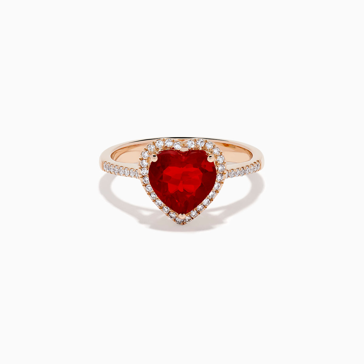 14K Rose Gold Fire Opal and Diamond Heart Halo Ring