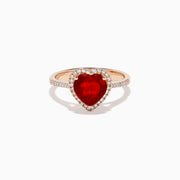 14K Rose Gold Fire Opal and Diamond Heart Halo Ring