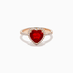 14K Rose Gold Fire Opal and Diamond Heart Halo Ring