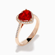 14K Rose Gold Fire Opal and Diamond Heart Halo Ring