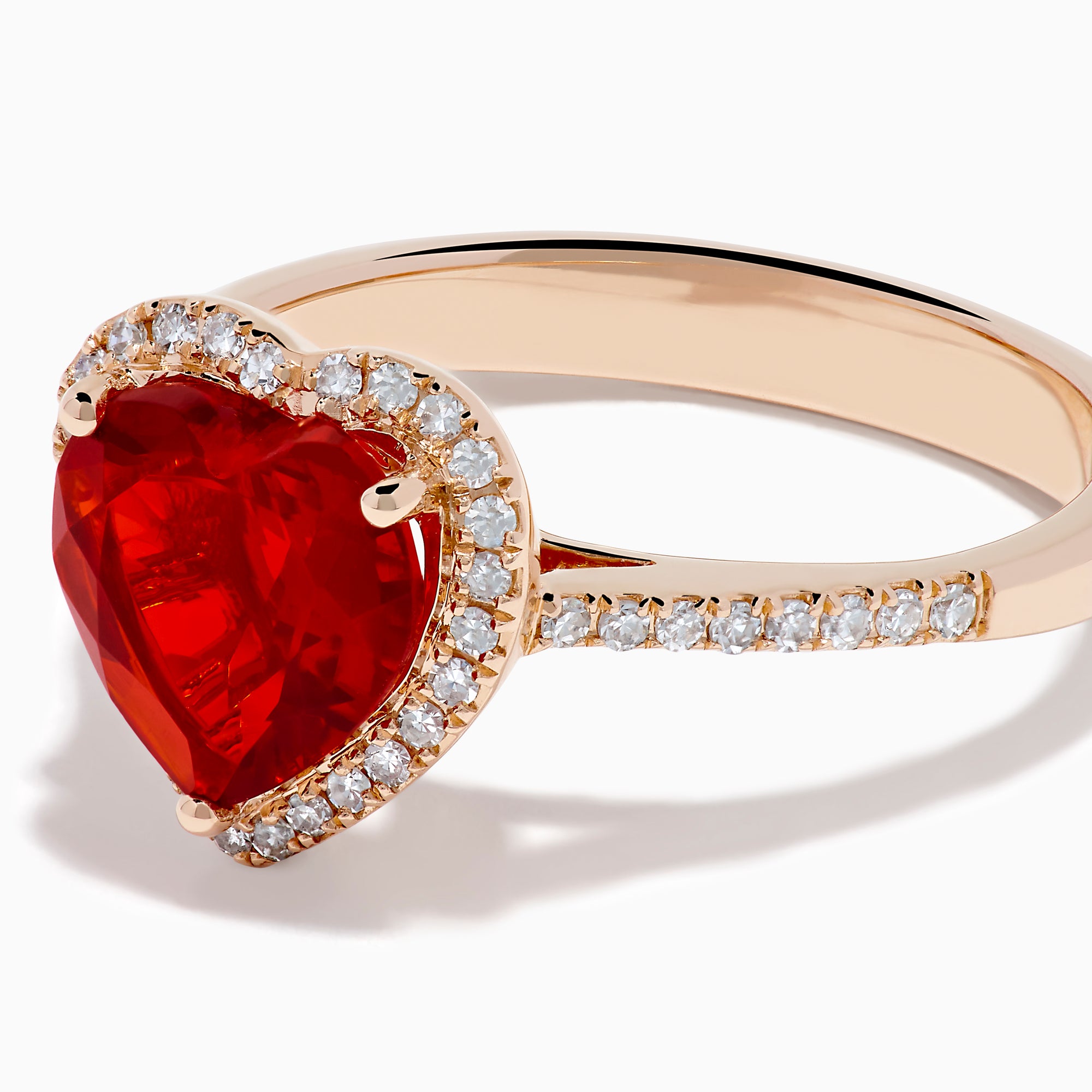 14K Rose Gold Fire Opal and Diamond Heart Halo Ring
