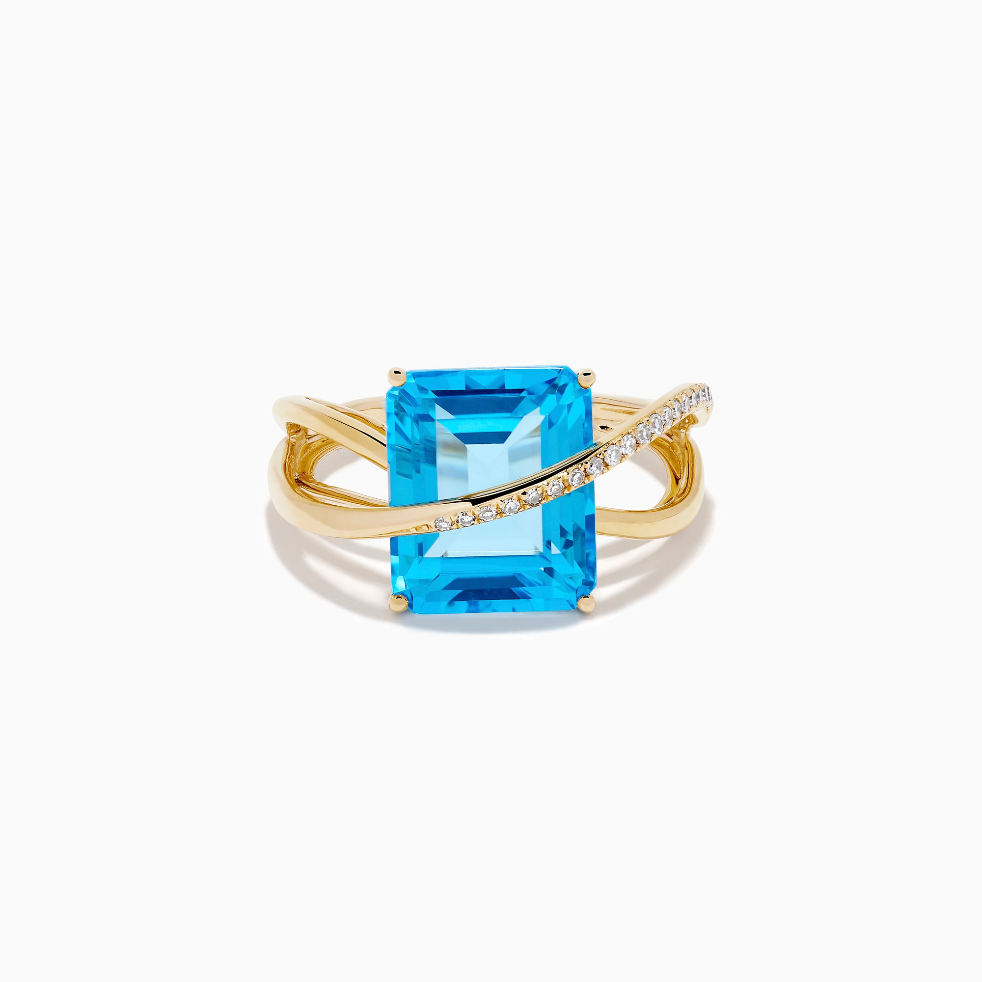 14K Yellow Gold Blue Topaz and Diamond Crossover Ring