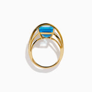 14K Yellow Gold Blue Topaz and Diamond Crossover Ring