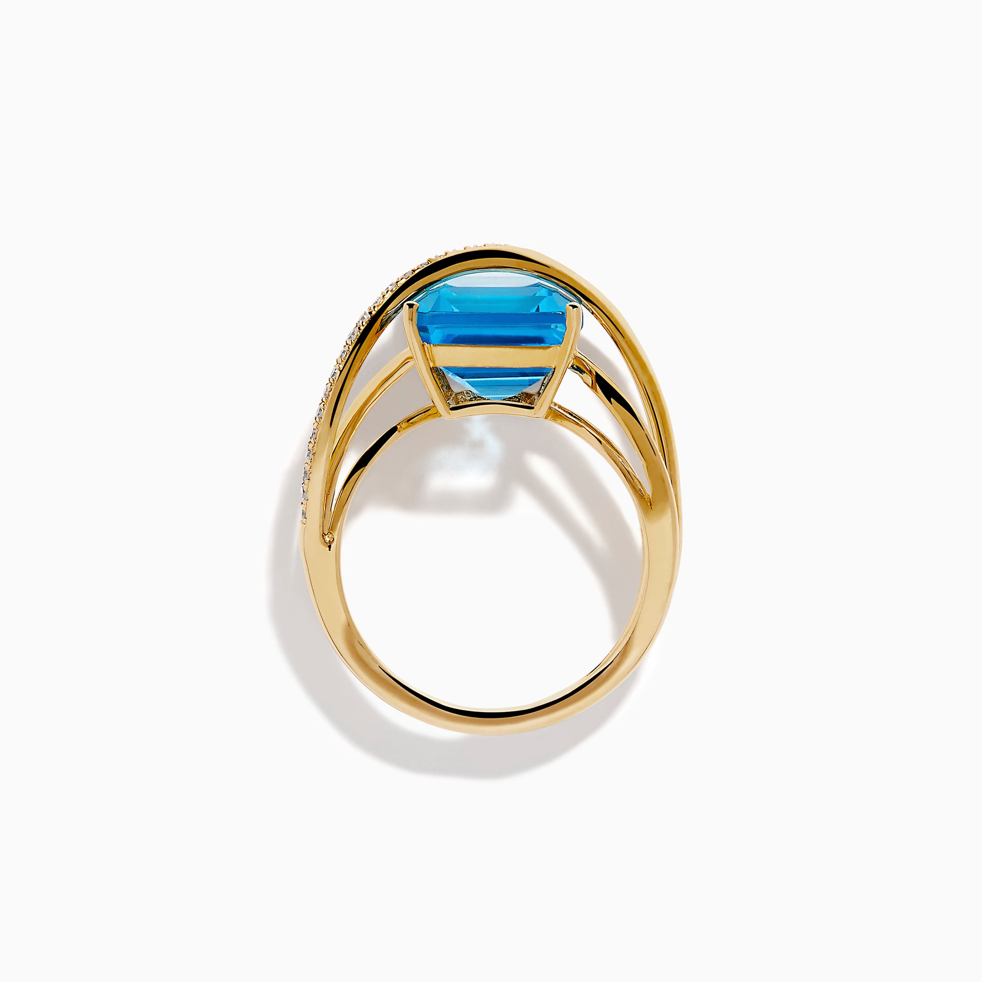 14K Yellow Gold Blue Topaz and Diamond Crossover Ring