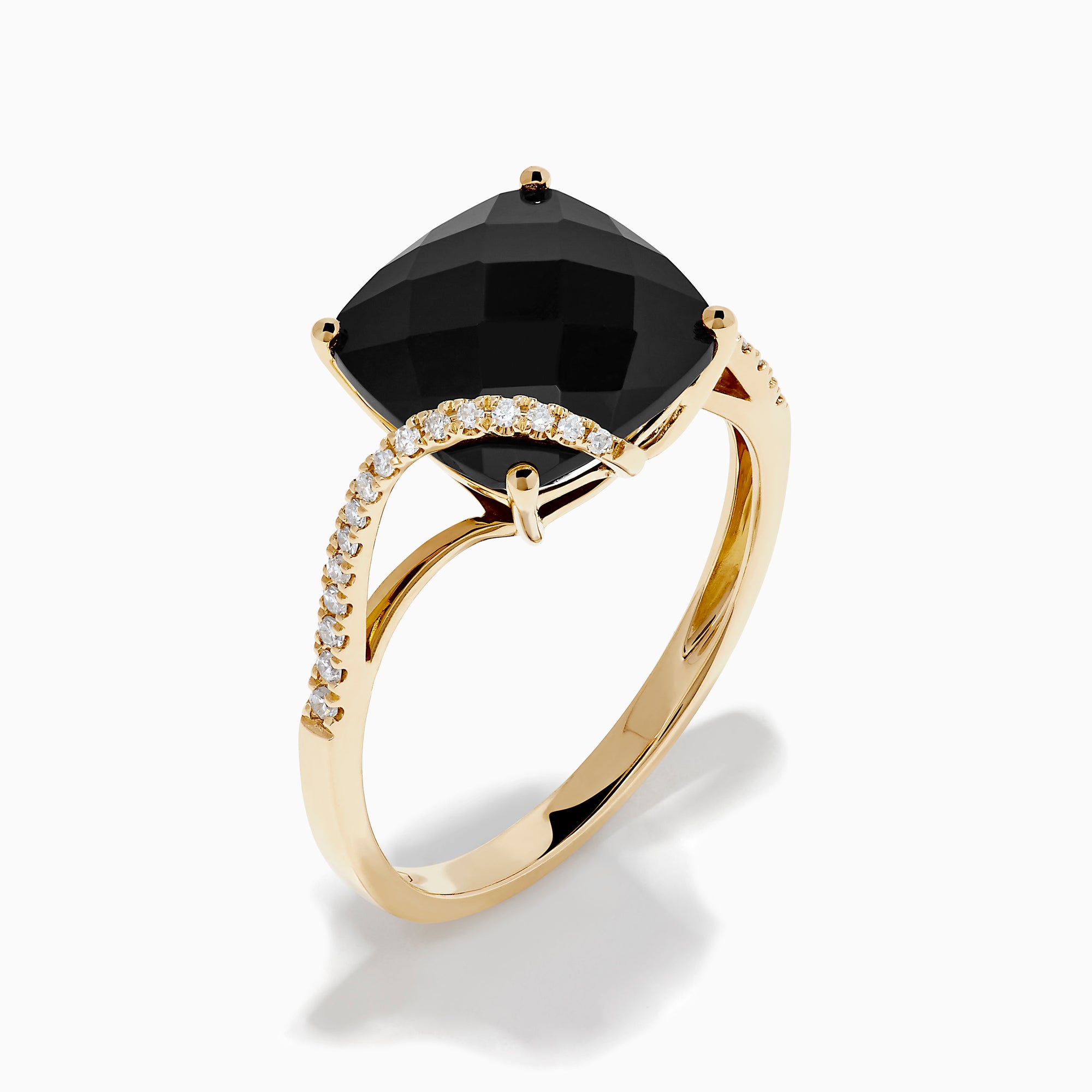 14K Yellow Gold Onyx and Diamond Ring