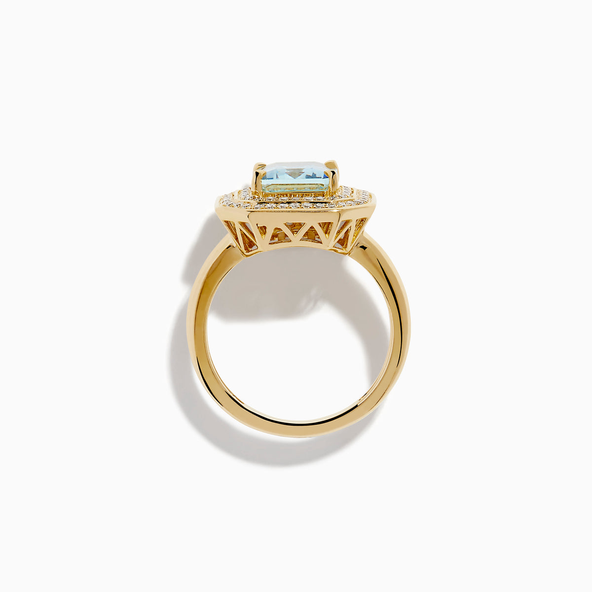 14K Yellow Gold Aquamarine and Diamond Double Halo Emerald-Cut Ring