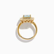 14K Yellow Gold Aquamarine and Diamond Double Halo Emerald-Cut Ring