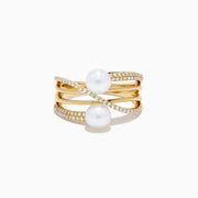 14K Yellow Gold Pearl and Diamond Crossover Ring