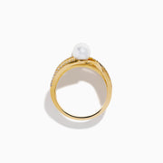 14K Yellow Gold Pearl and Diamond Crossover Ring