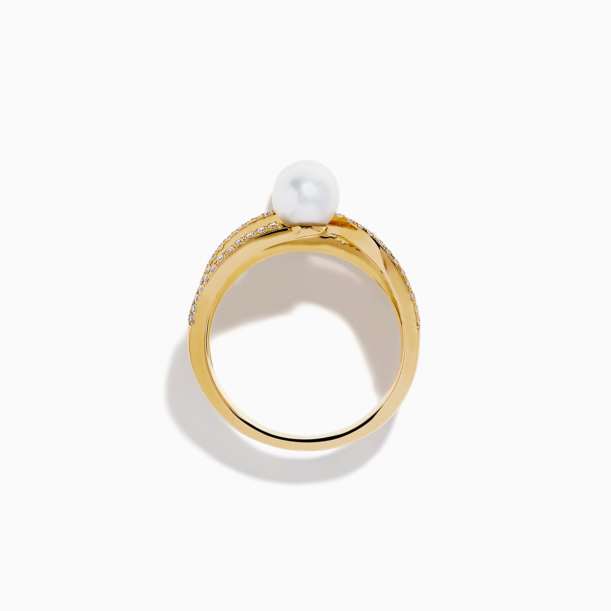 14K Yellow Gold Pearl and Diamond Crossover Ring