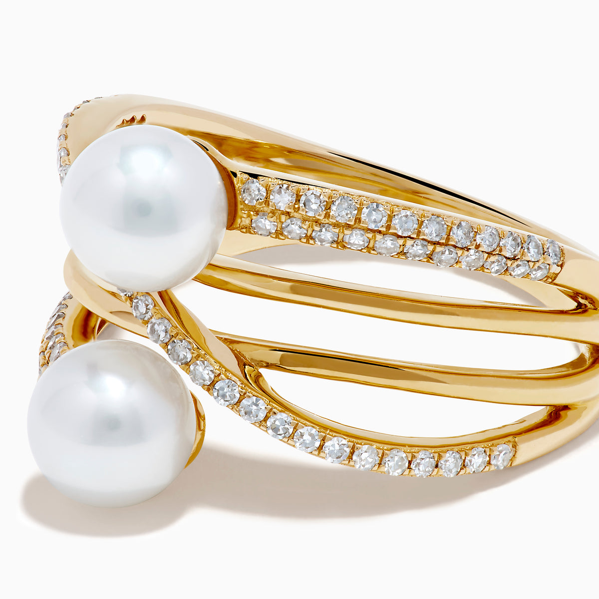 14K Yellow Gold Pearl and Diamond Crossover Ring