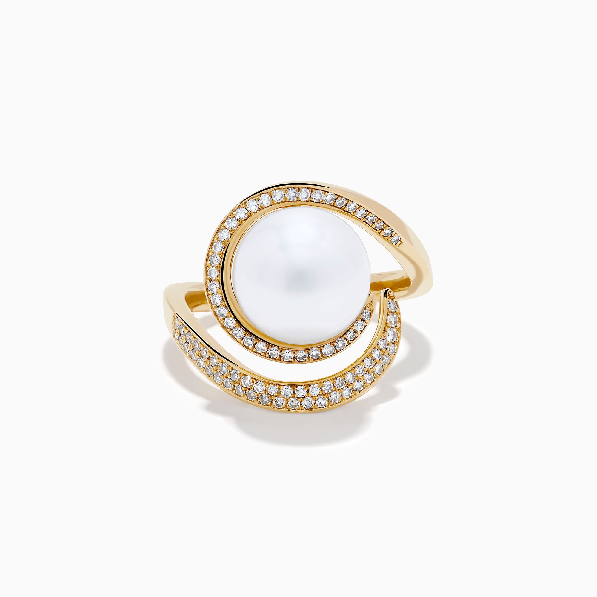 14K Yellow Gold Pearl and Diamond Spiral Ring