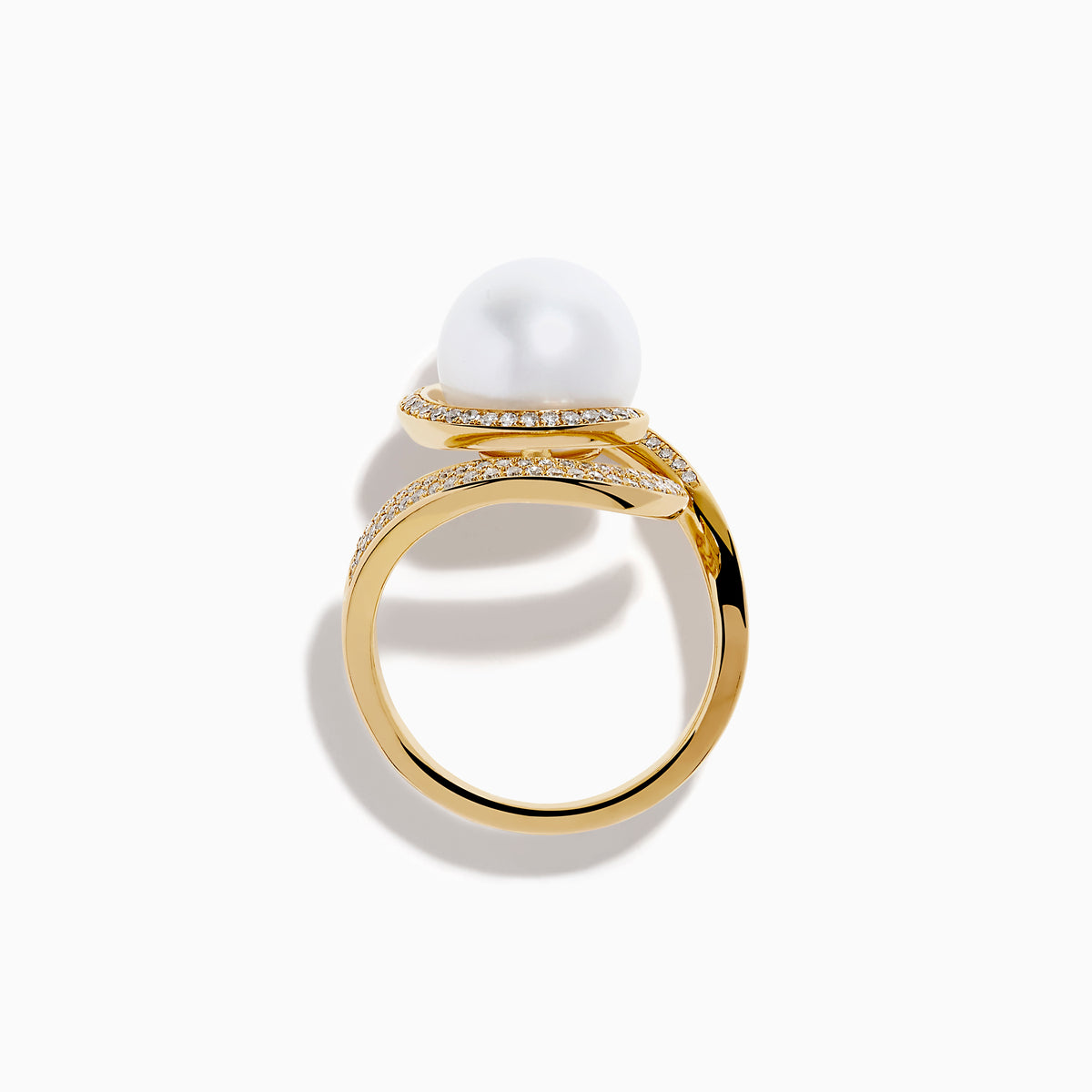 14K Yellow Gold Pearl and Diamond Spiral Ring