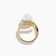 14K Yellow Gold Pearl and Diamond Spiral Ring