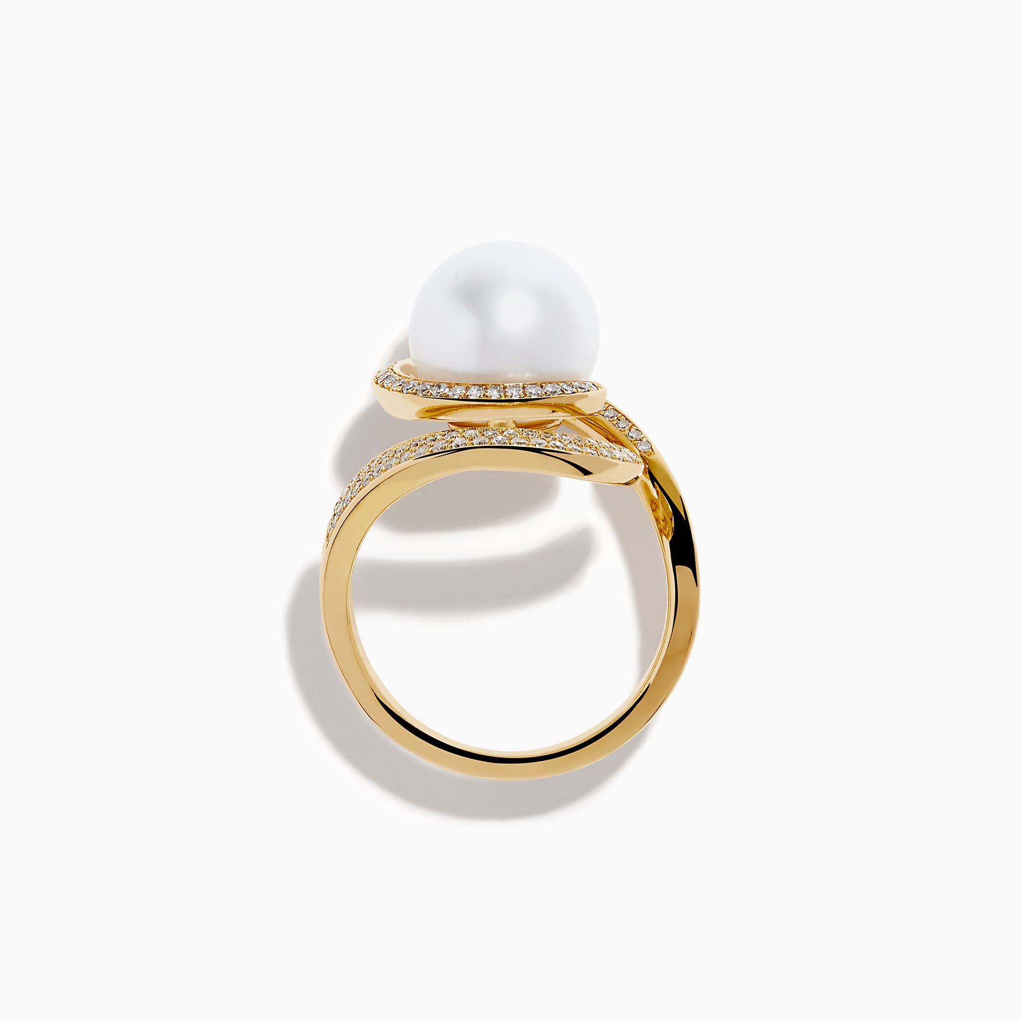 14K Yellow Gold Pearl and Diamond Spiral Ring