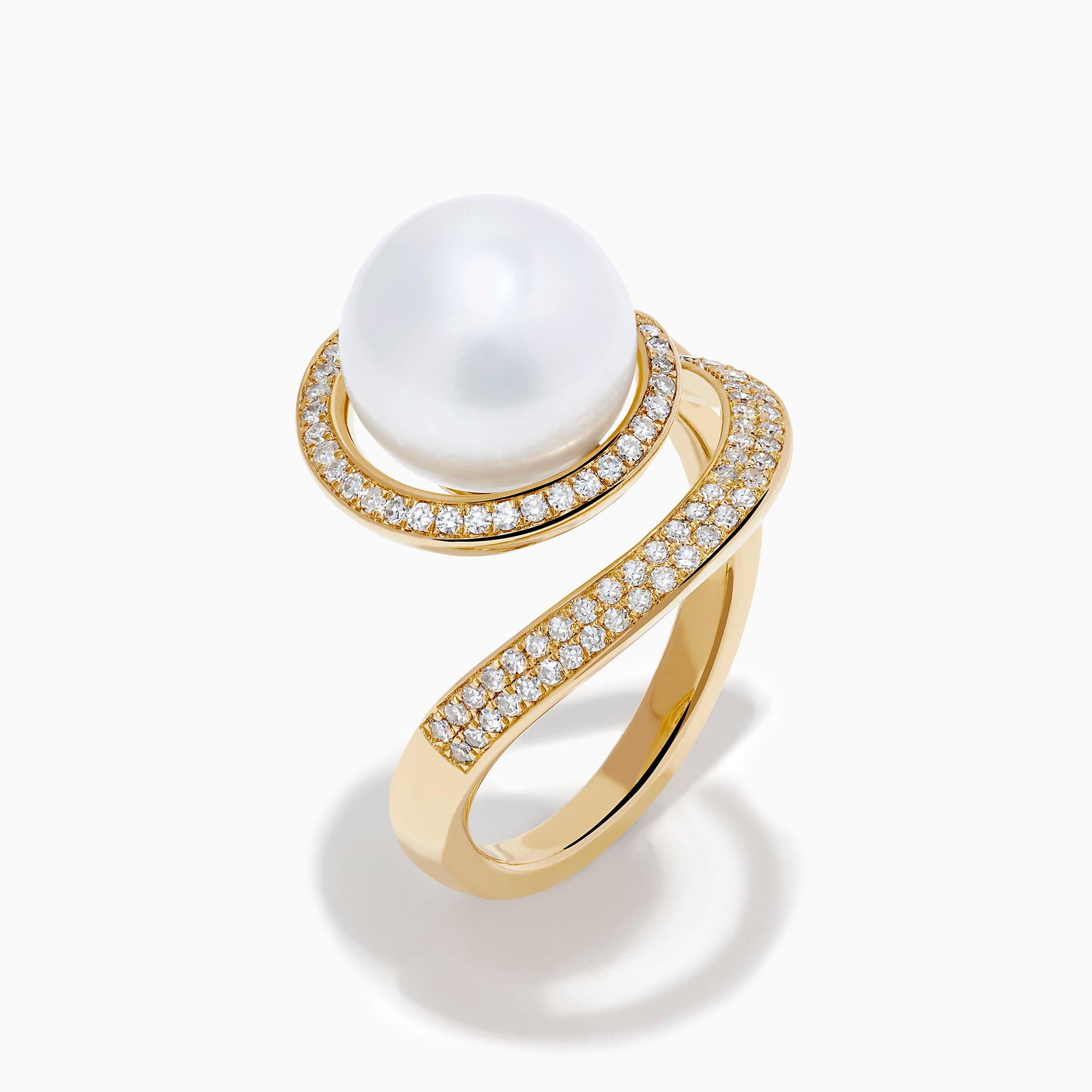 14K Yellow Gold Pearl and Diamond Spiral Ring