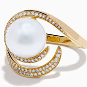 14K Yellow Gold Pearl and Diamond Spiral Ring