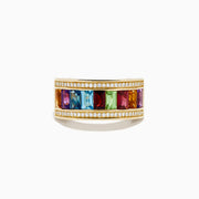 14K Yellow Gold Multi Gemstone and Diamond Channel-Set Ring