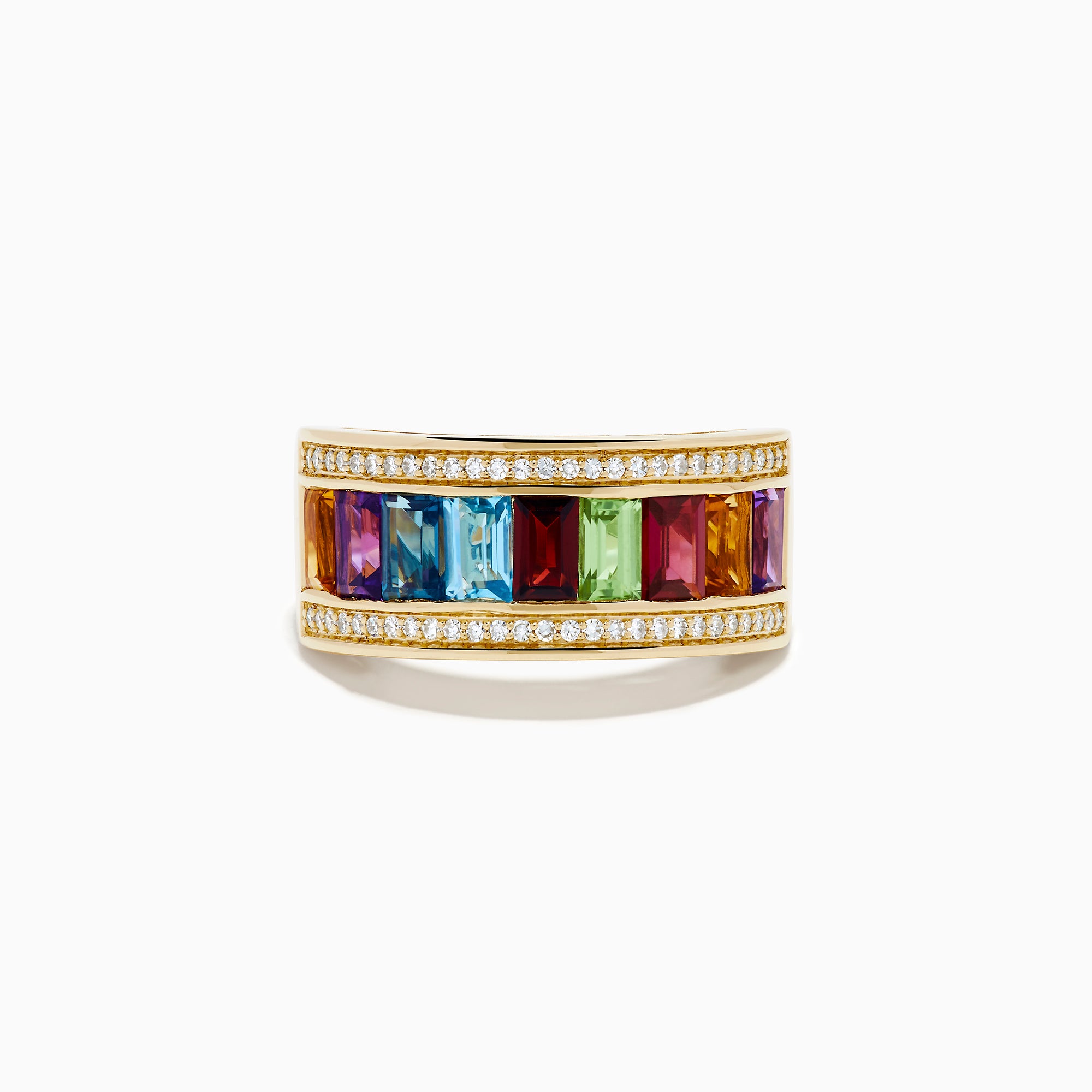 14K Yellow Gold Multi Gemstone and Diamond Channel-Set Ring