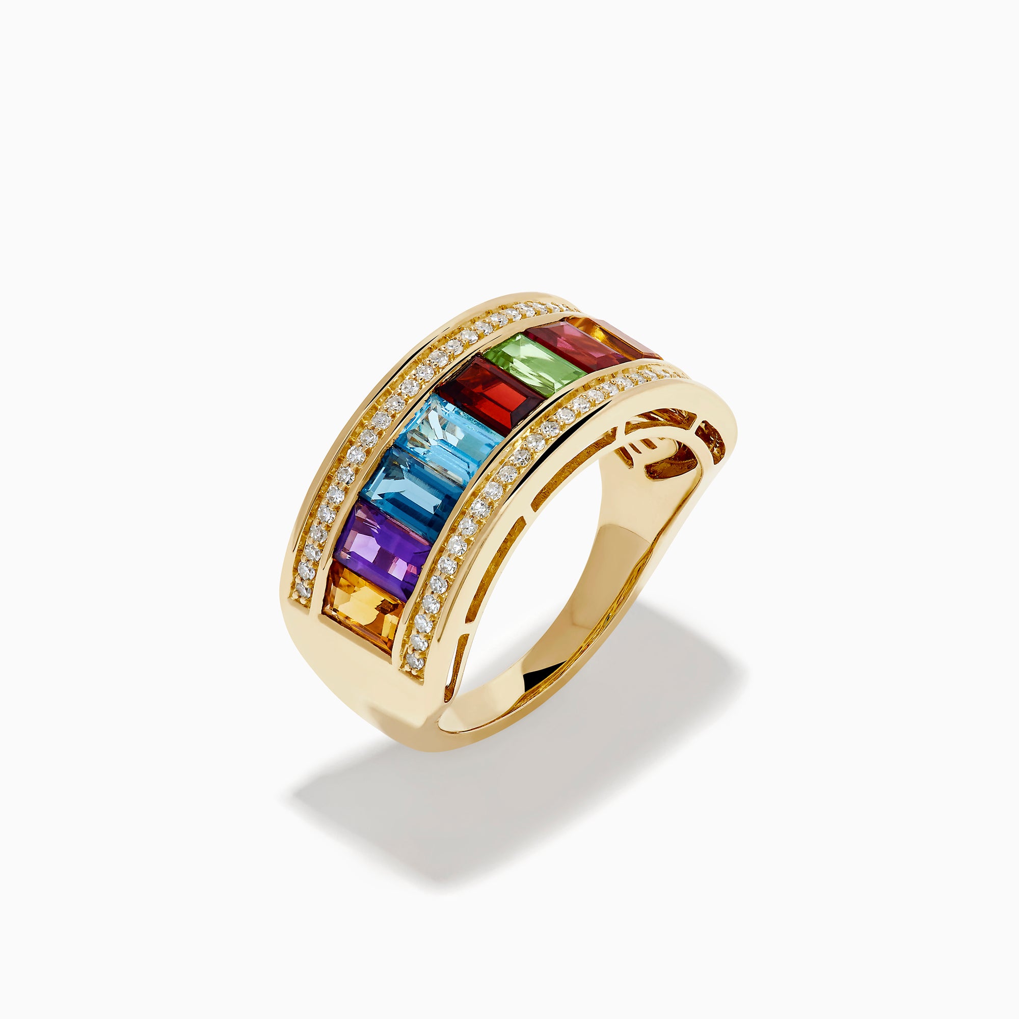 14K Yellow Gold Multi Gemstone and Diamond Channel-Set Ring