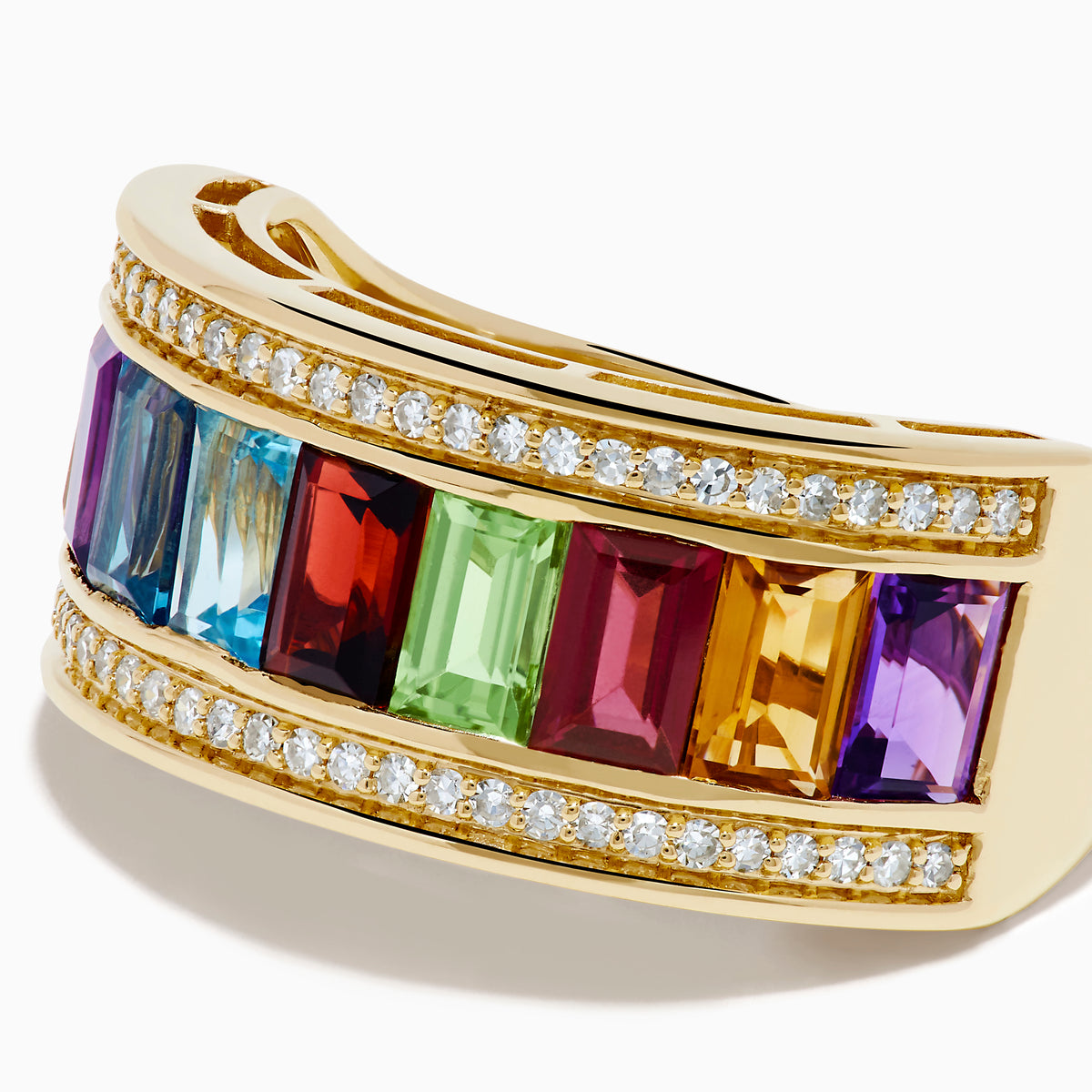 14K Yellow Gold Multi Gemstone and Diamond Channel-Set Ring