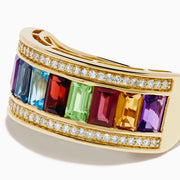 14K Yellow Gold Multi Gemstone and Diamond Channel-Set Ring