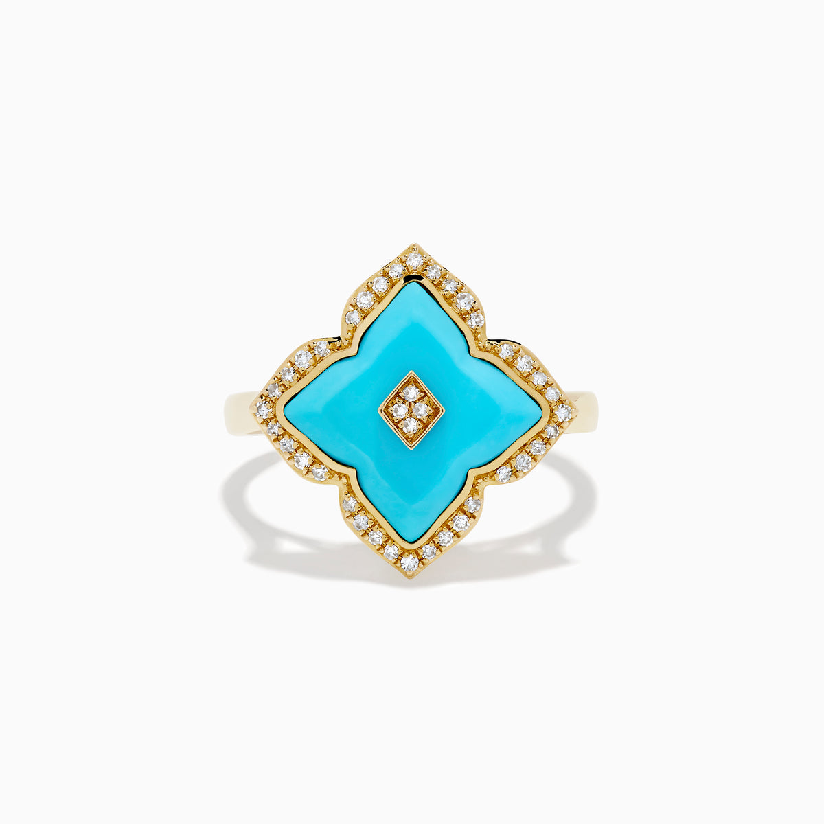 14K Yellow Gold Turquoise and Diamond Quatrefoil Halo Ring