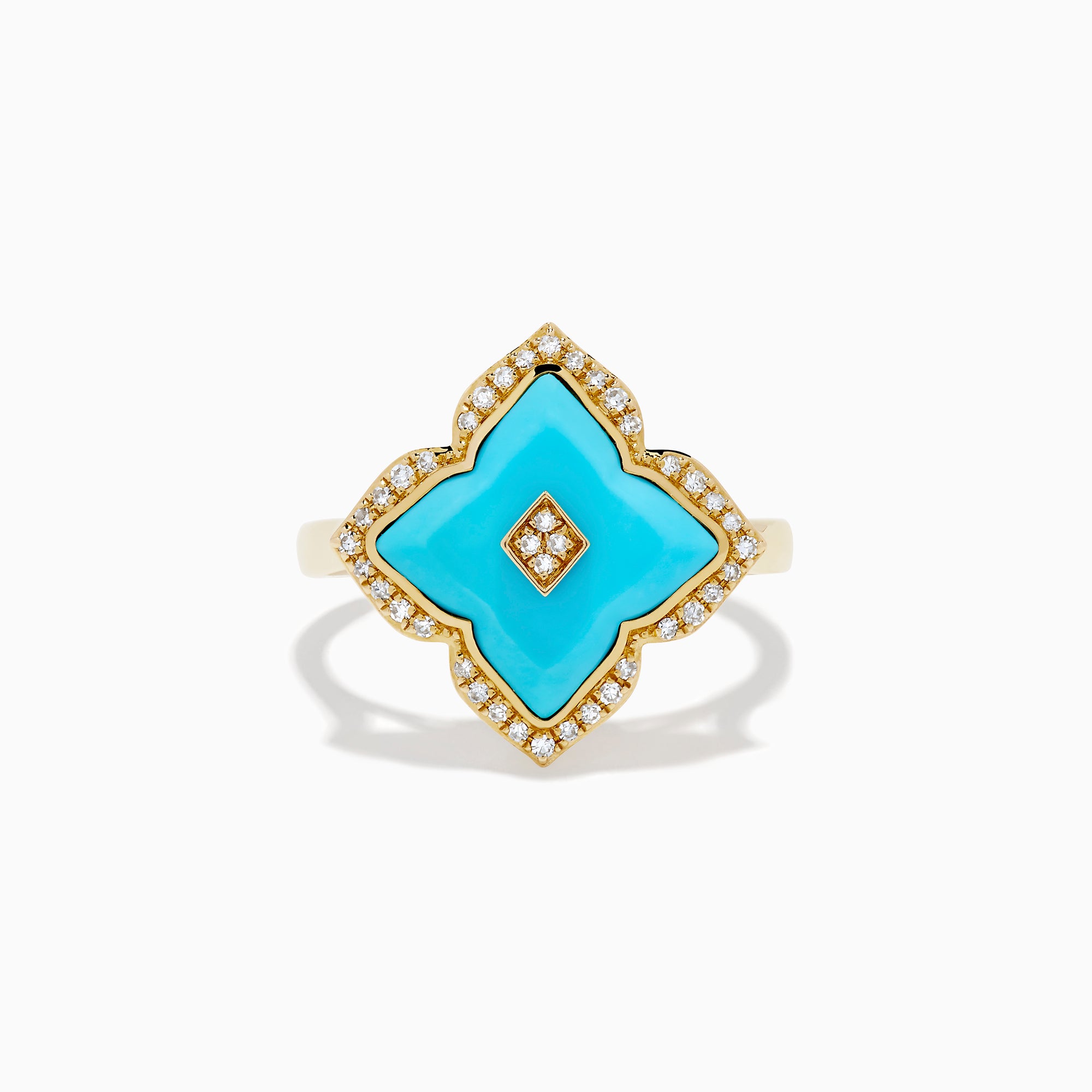 14K Yellow Gold Turquoise and Diamond Quatrefoil Halo Ring