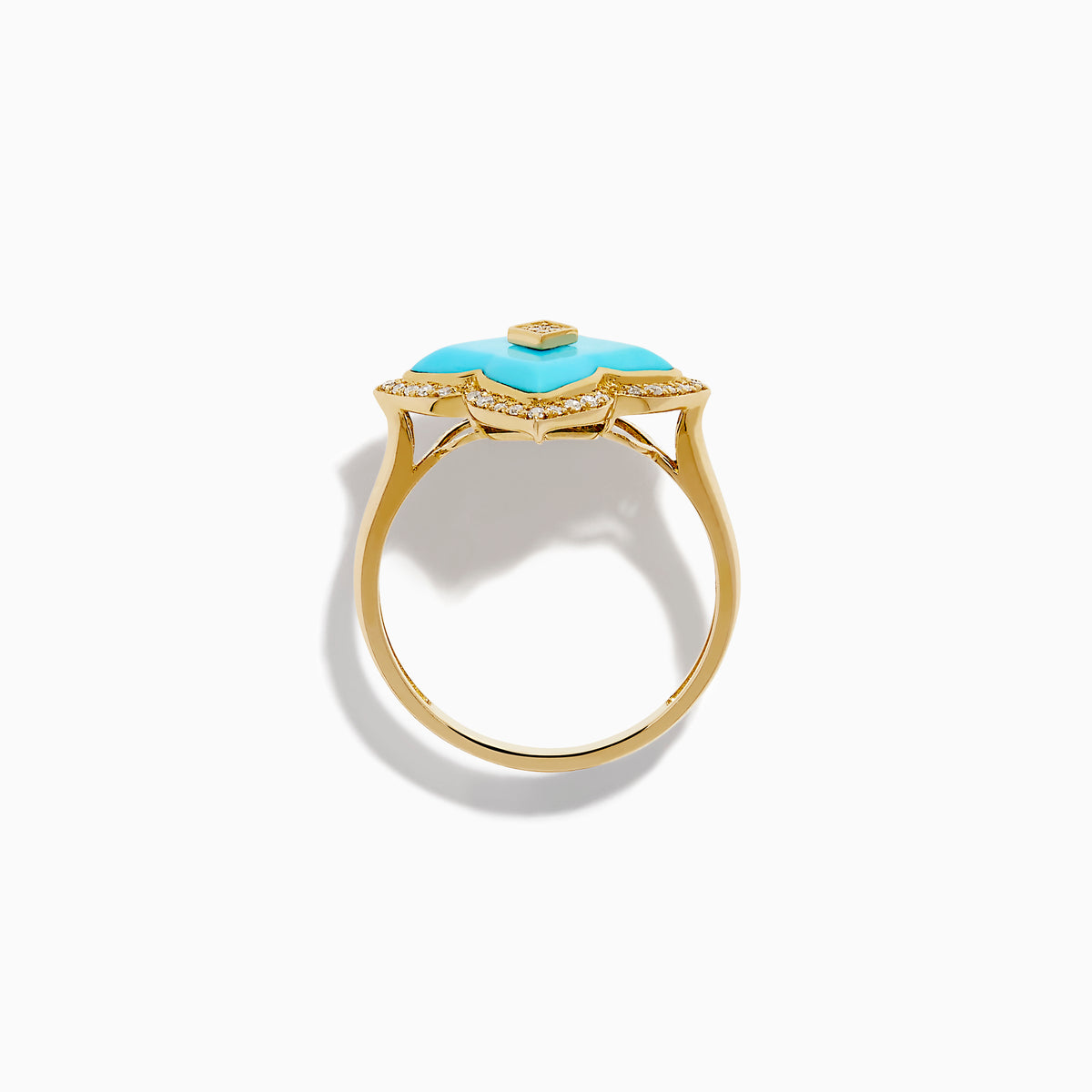 14K Yellow Gold Turquoise and Diamond Quatrefoil Halo Ring