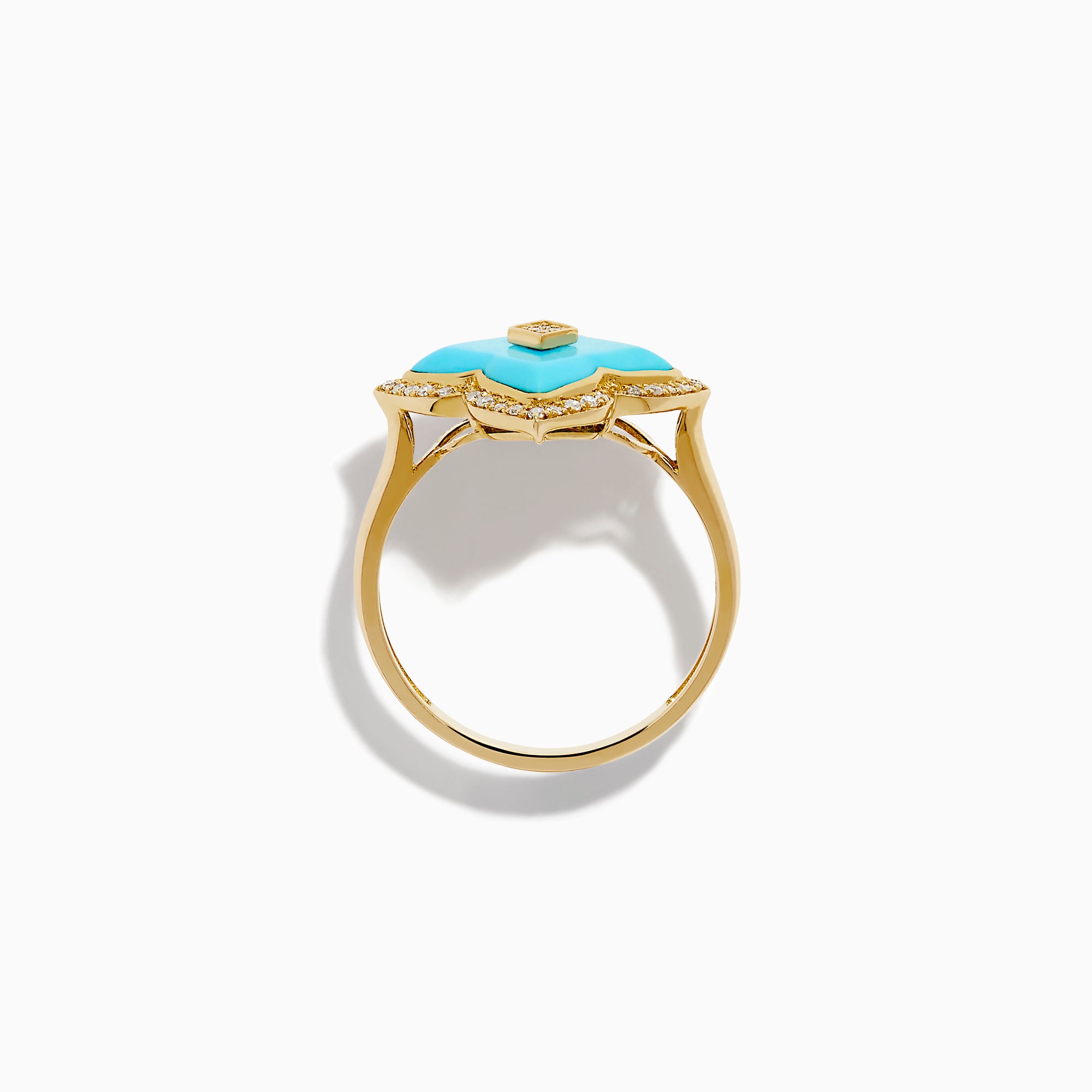 14K Yellow Gold Turquoise and Diamond Quatrefoil Halo Ring