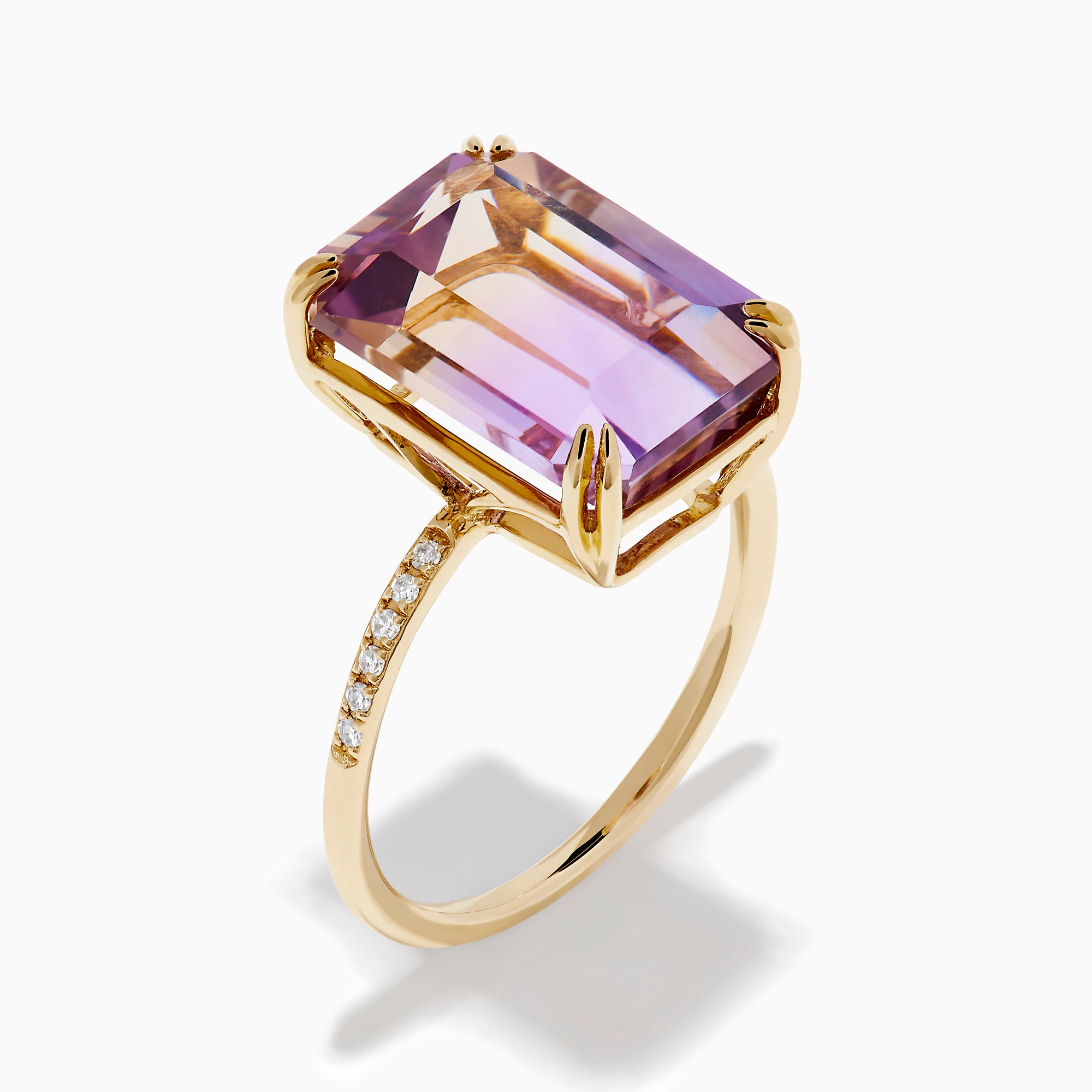 14K Yellow Gold Ametrine and Diamond Emerald-Cut Solitaire Ring