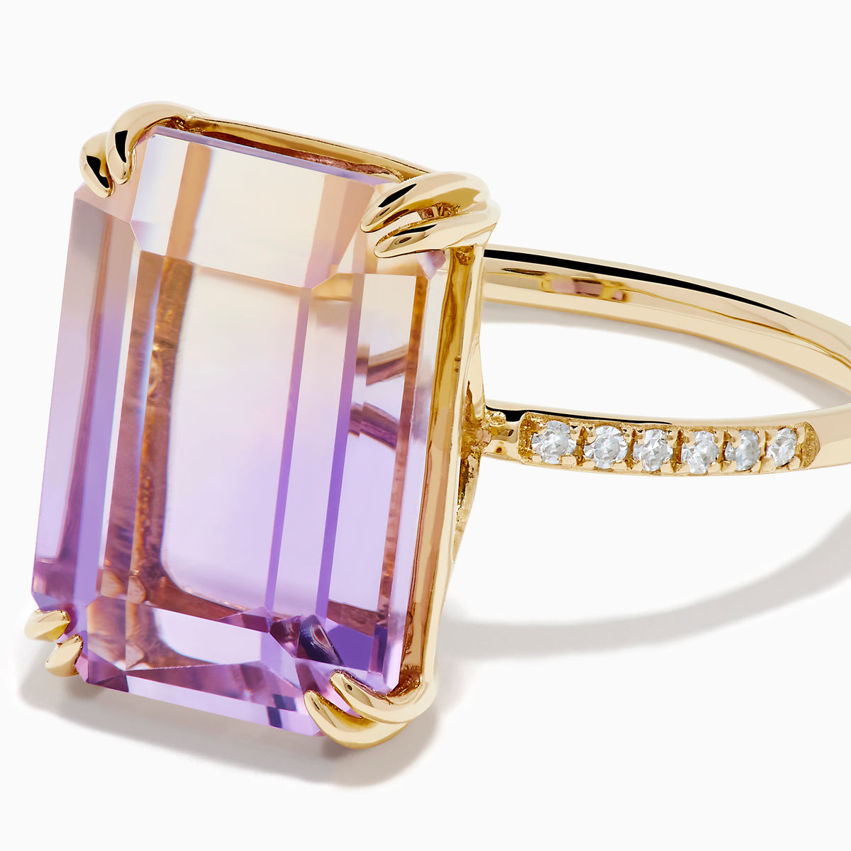 14K Yellow Gold Ametrine and Diamond Emerald-Cut Solitaire Ring
