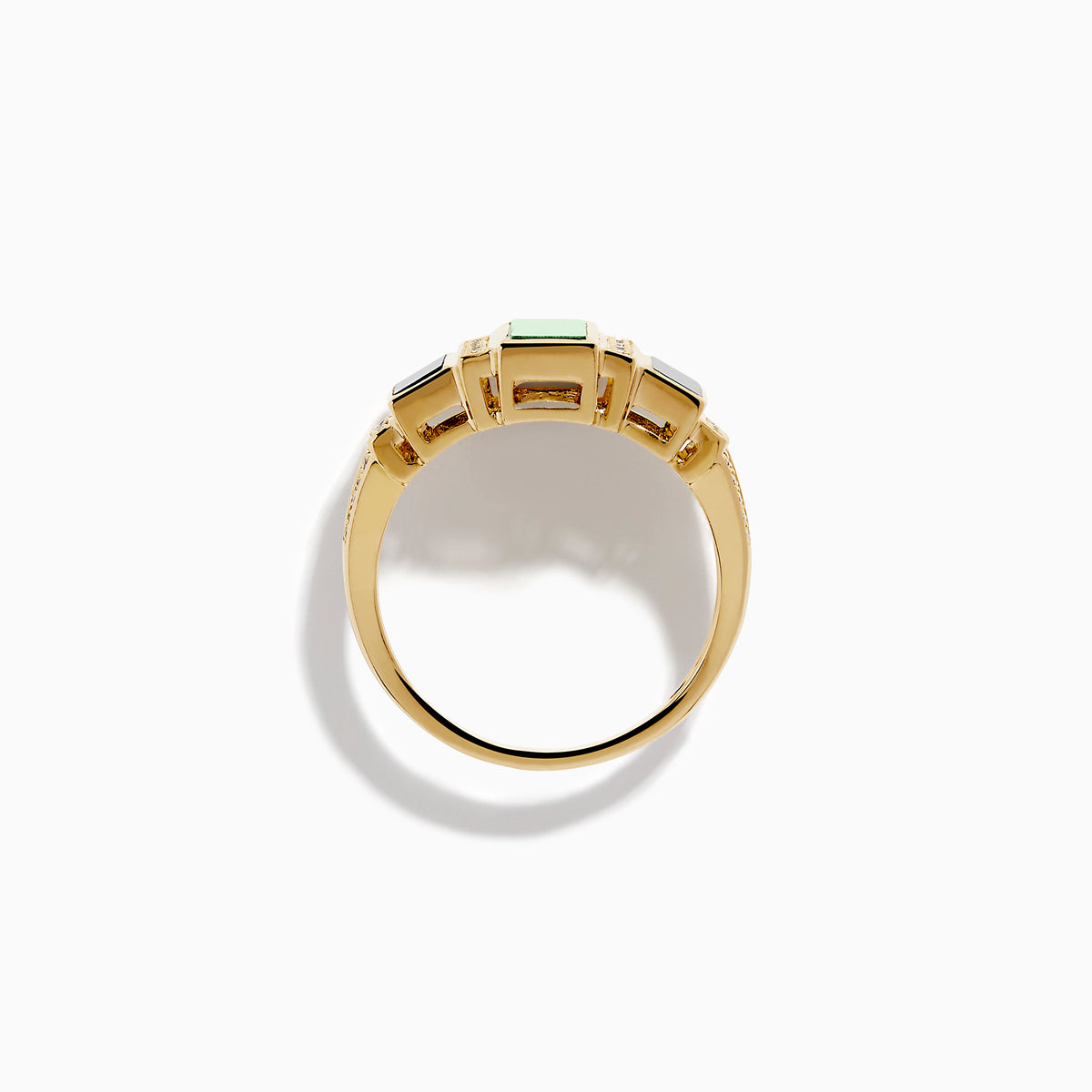 14K Yellow Gold Malachite, Onyx and Diamond Art Deco Geometric Ring