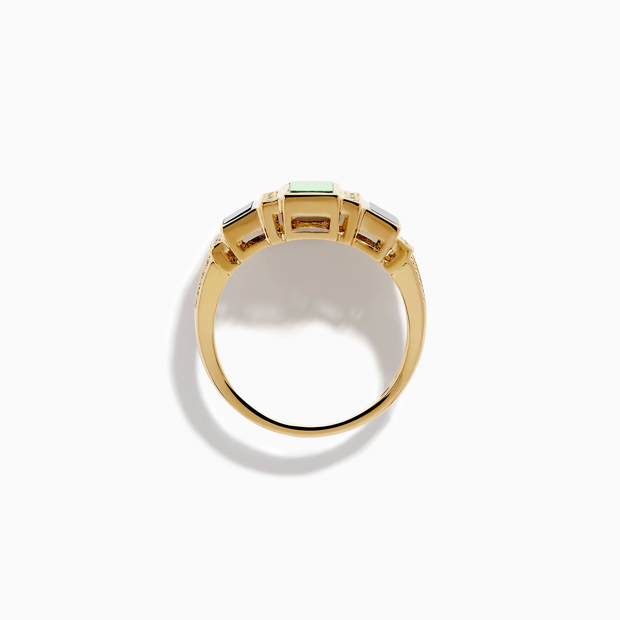 14K Yellow Gold Malachite, Onyx and Diamond Art Deco Geometric Ring