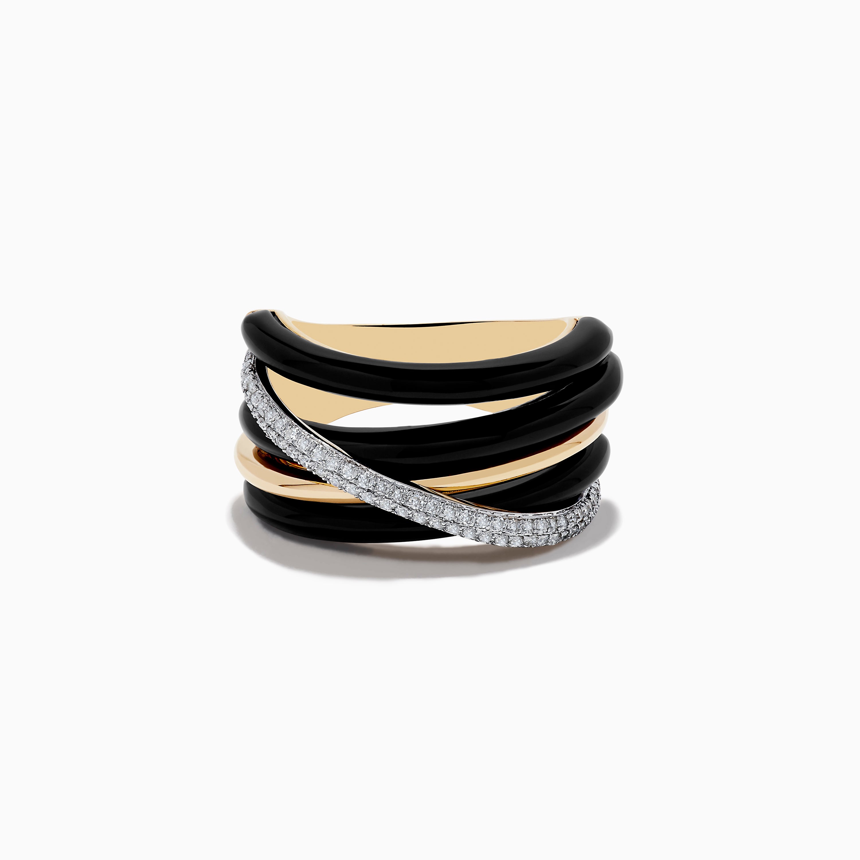 Effy Eclipse 14K Yellow Gold Onyx and Diamond Crossover Ring