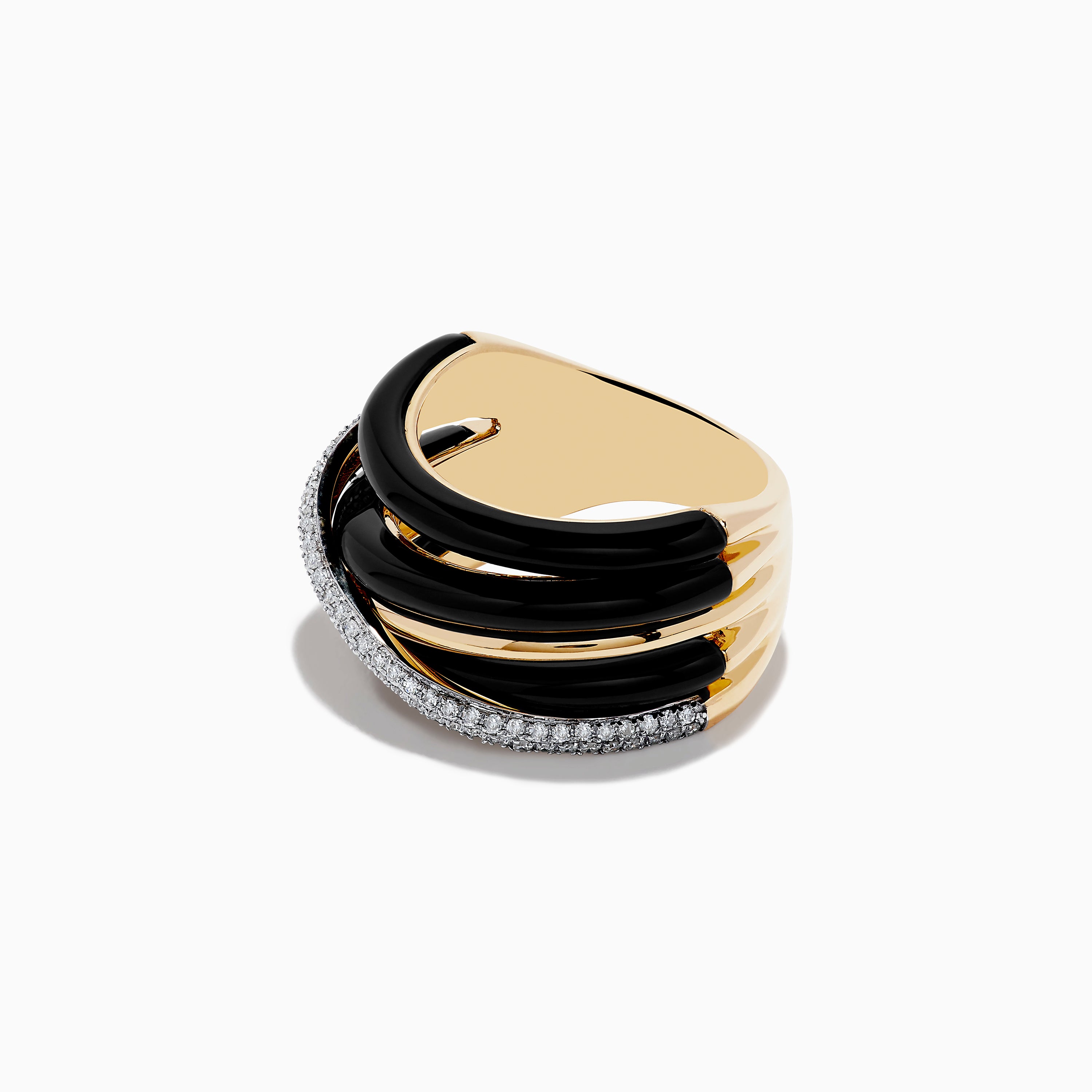 Effy Eclipse 14K Yellow Gold Onyx and Diamond Crossover Ring