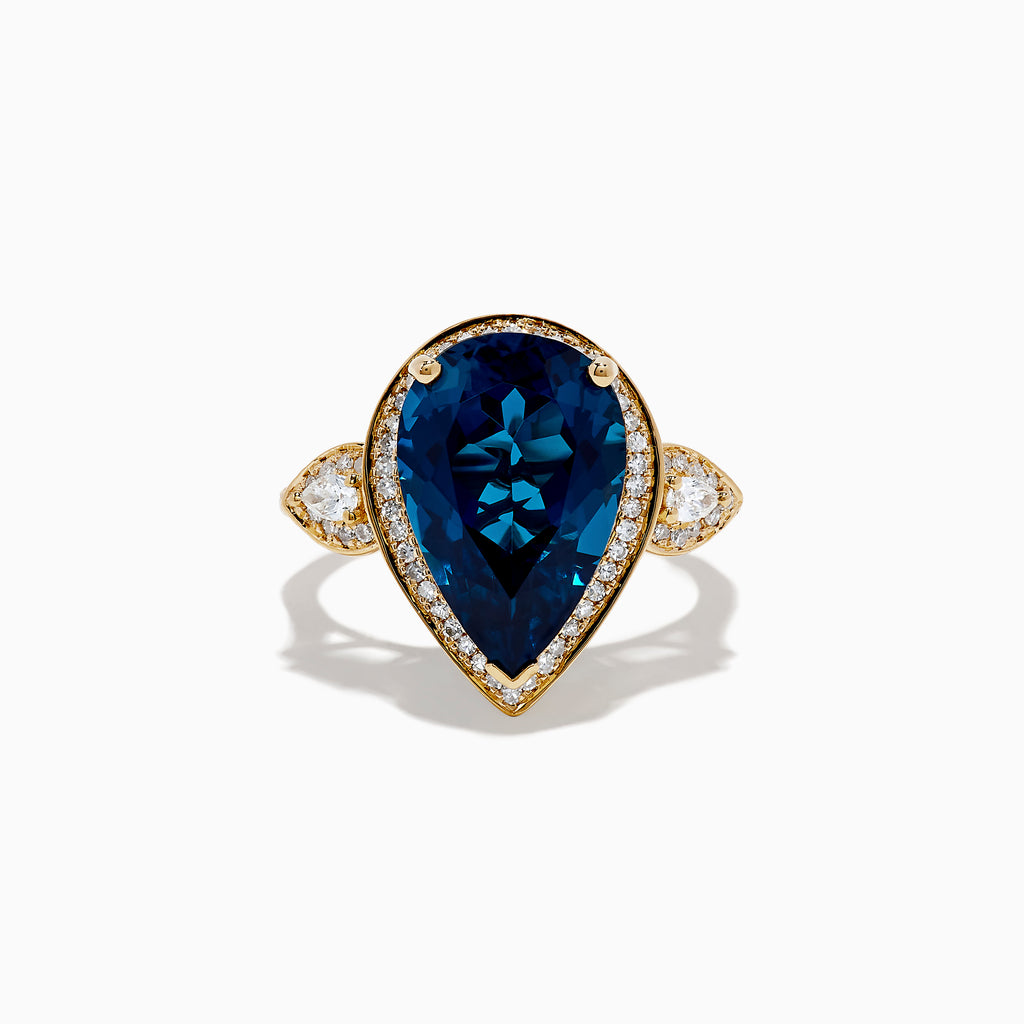 Effy Ocean Bleu 14K Yellow Gold Blue Topaz and Diamond Teardrop Ring