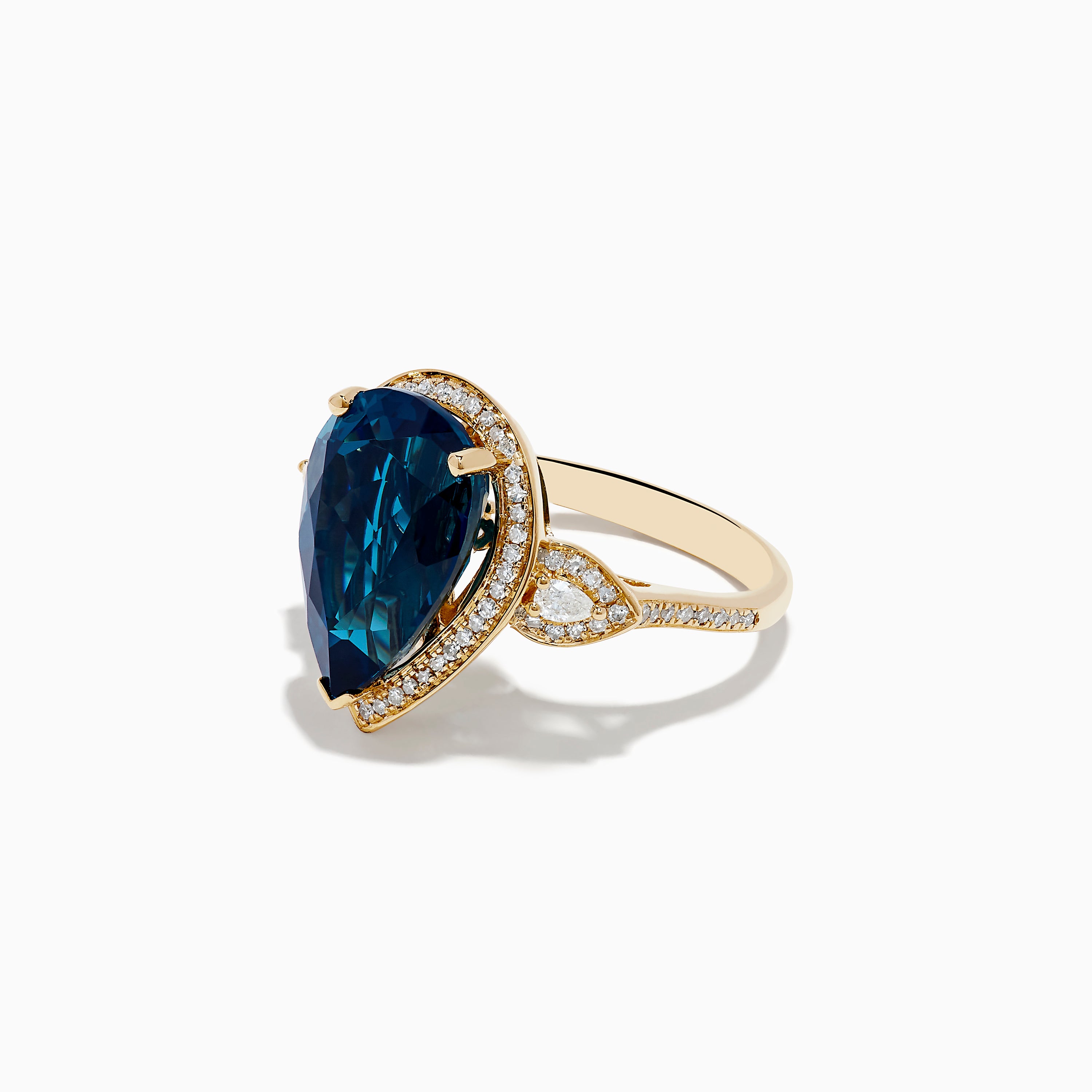 Ocean Bleu 14K Yellow Gold Pear Shaped Blue Topaz and Diamond