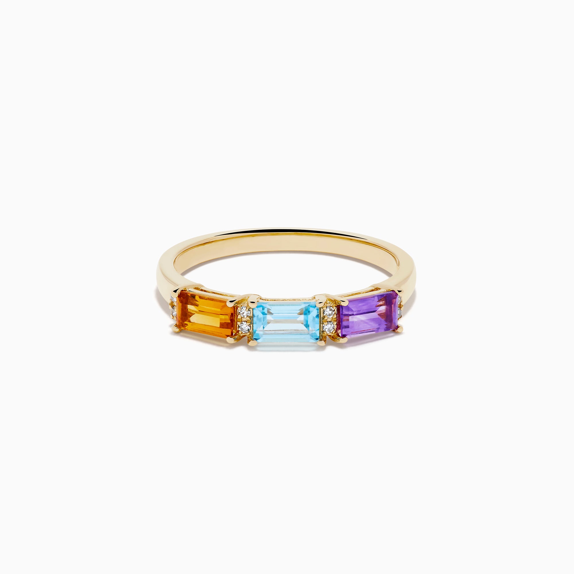 14K Yellow Gold Citrine, Topaz, Amethyst and Diamond 3-Stone Baguette Ring