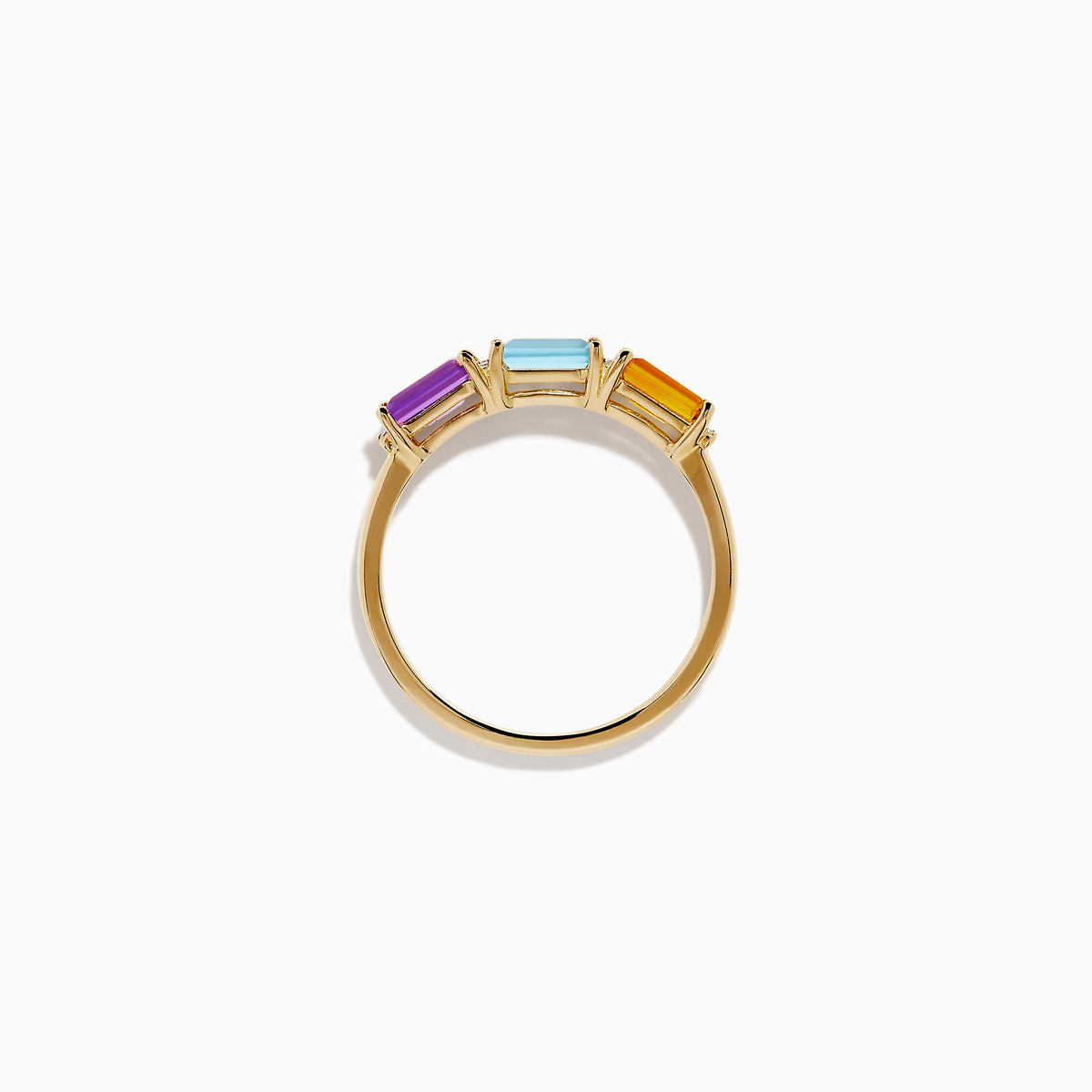 14K Yellow Gold Citrine, Topaz, Amethyst and Diamond 3-Stone Baguette Ring