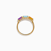 14K Yellow Gold Citrine, Topaz, Amethyst and Diamond 3-Stone Baguette Ring