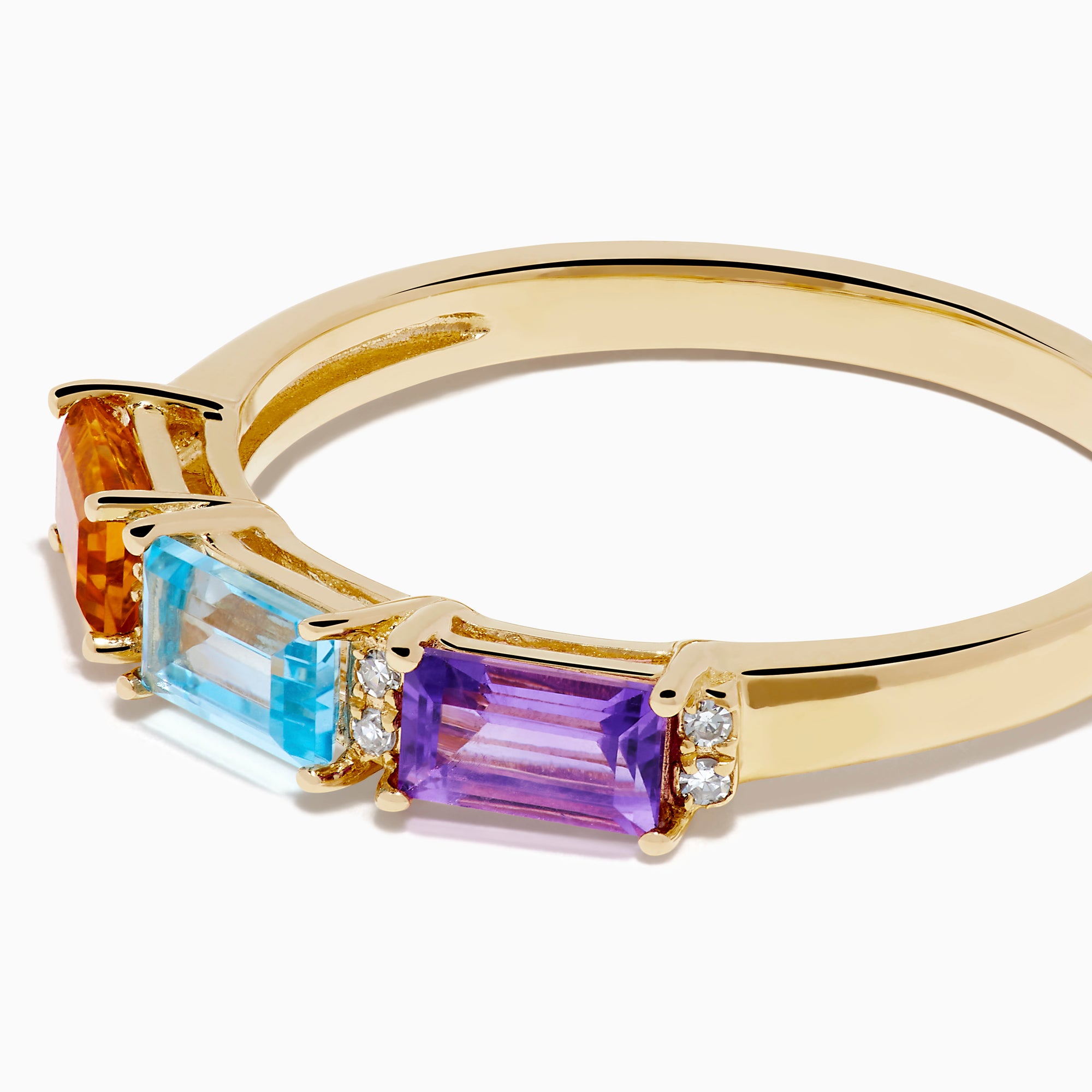 14K Yellow Gold Citrine, Topaz, Amethyst and Diamond 3-Stone Baguette Ring