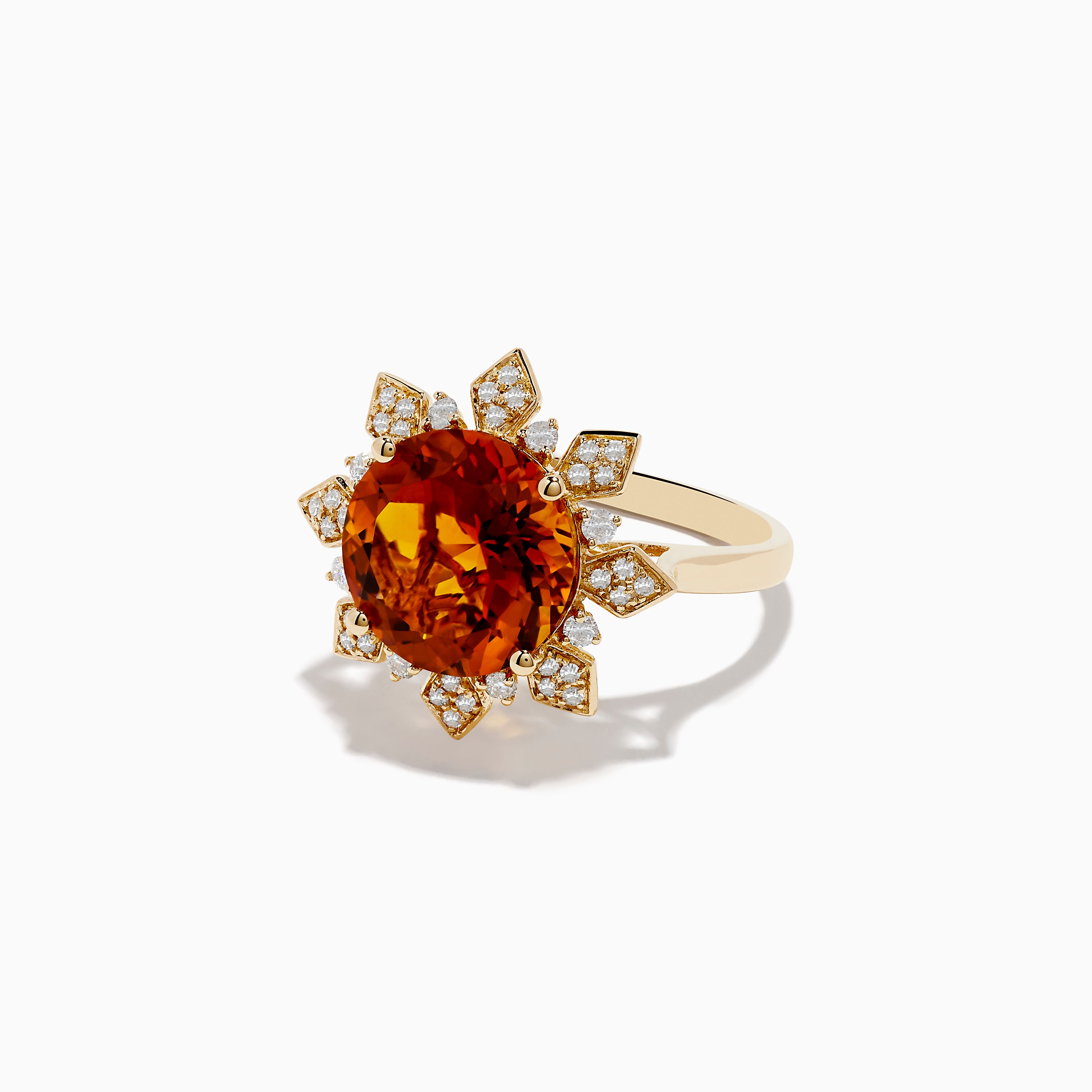 Bague Or Jaune 14k Avec Citrine Et Diamant - Occasion