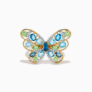 14K Yellow Gold Blue Topaz, Peridot and Diamond Butterfly Ring