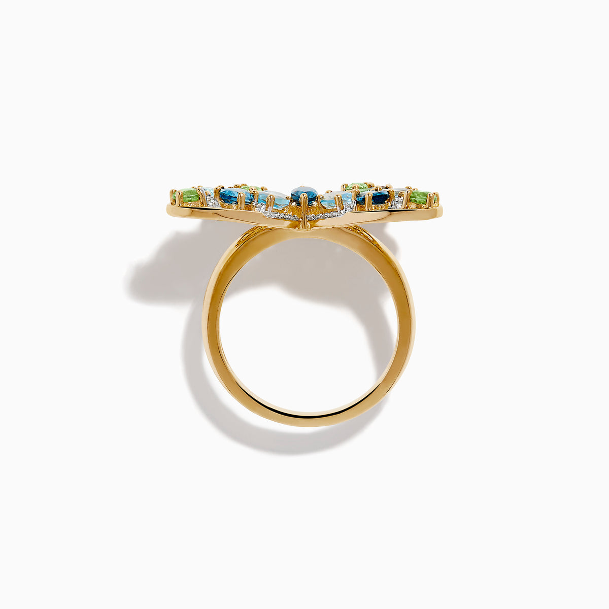14K Yellow Gold Blue Topaz, Peridot and Diamond Butterfly Ring