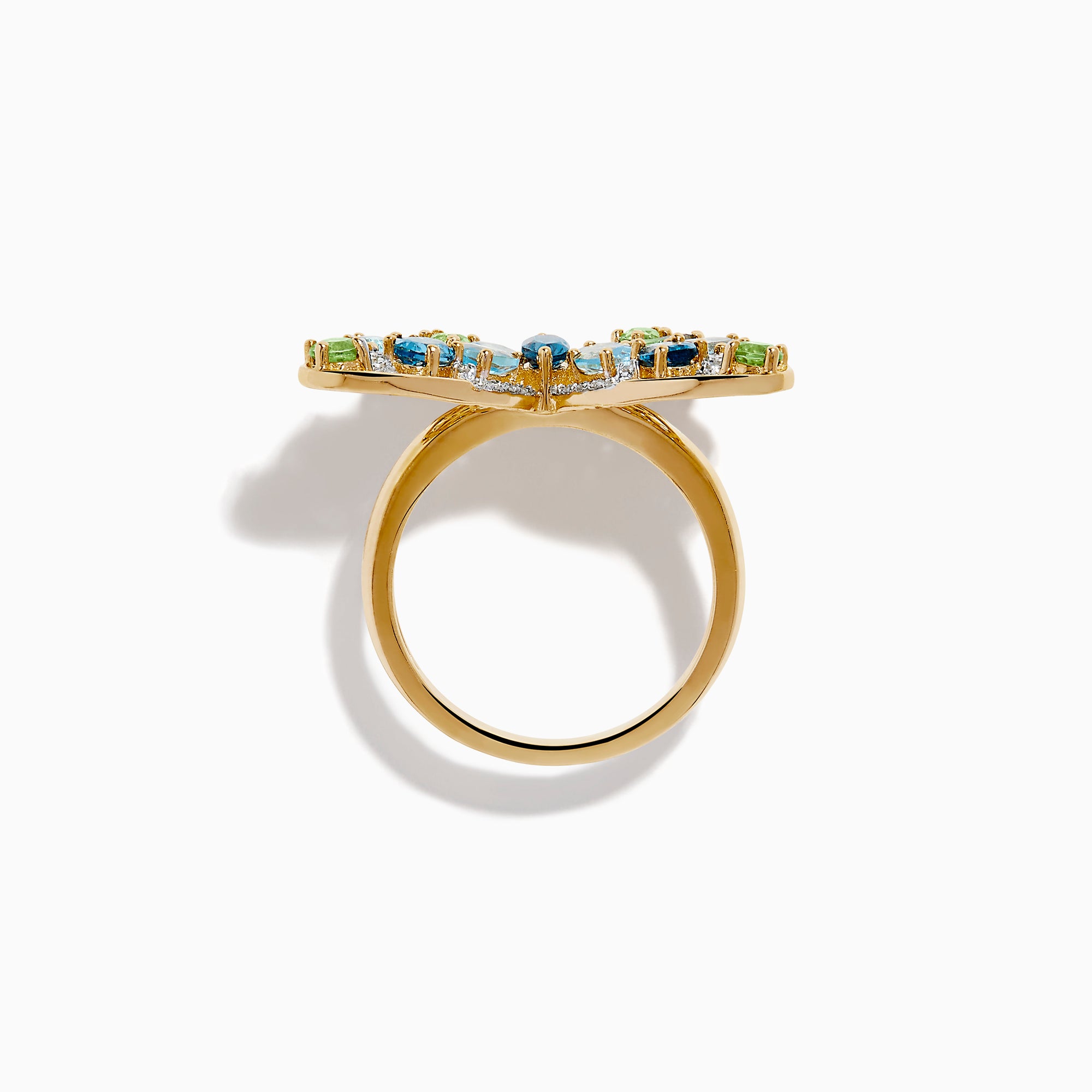 14K Yellow Gold Blue Topaz, Peridot and Diamond Butterfly Ring