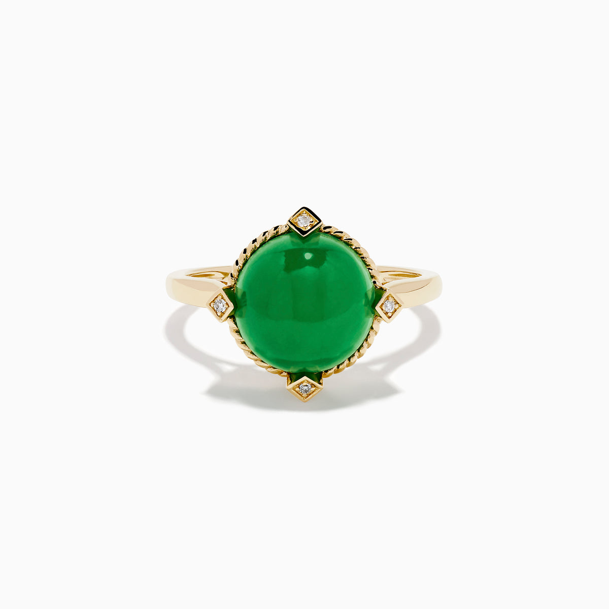 14K Yellow Gold Jade and Diamond Cabochon Compass-Set Ring