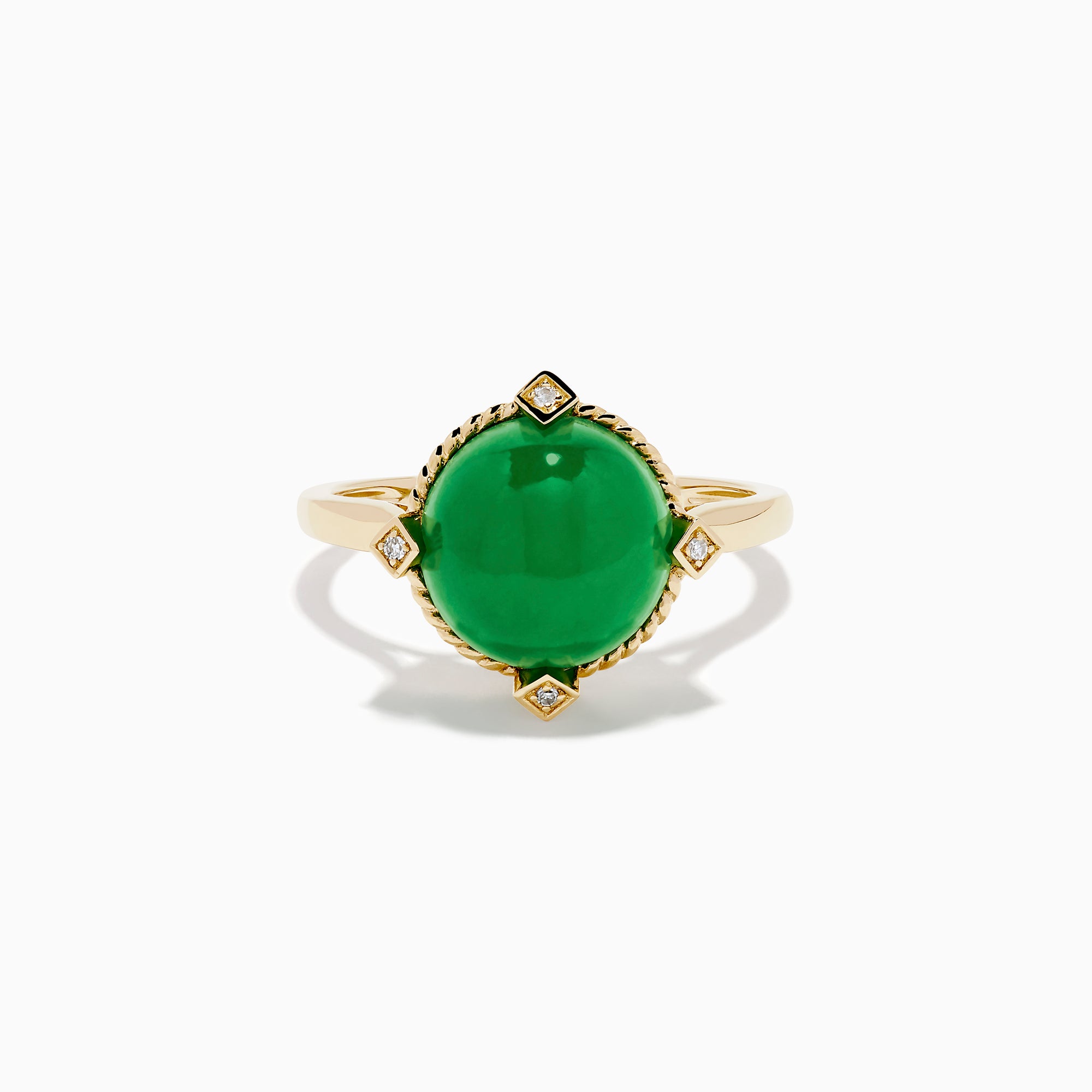 14K Yellow Gold Jade and Diamond Cabochon Compass-Set Ring
