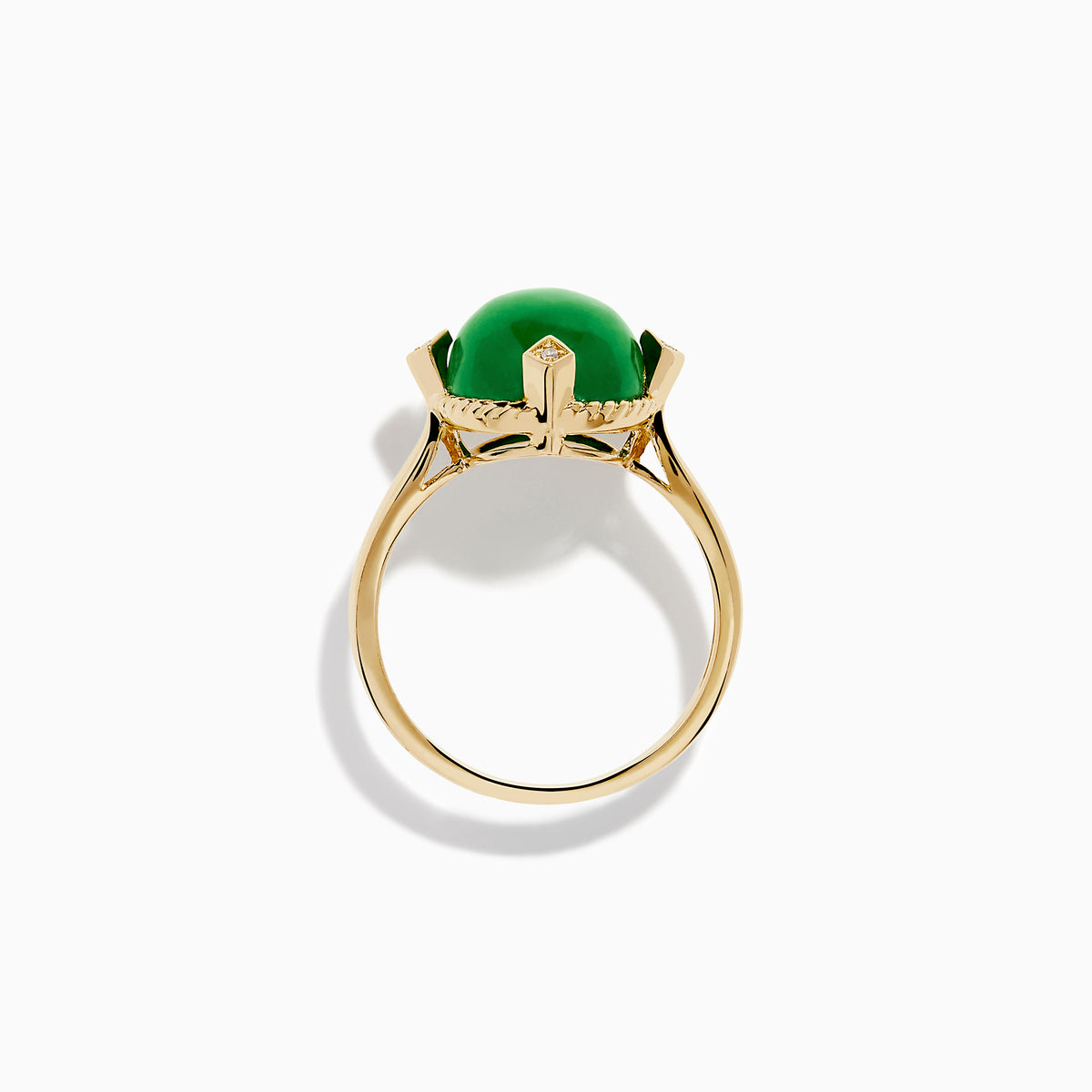 14K Yellow Gold Jade and Diamond Cabochon Compass-Set Ring