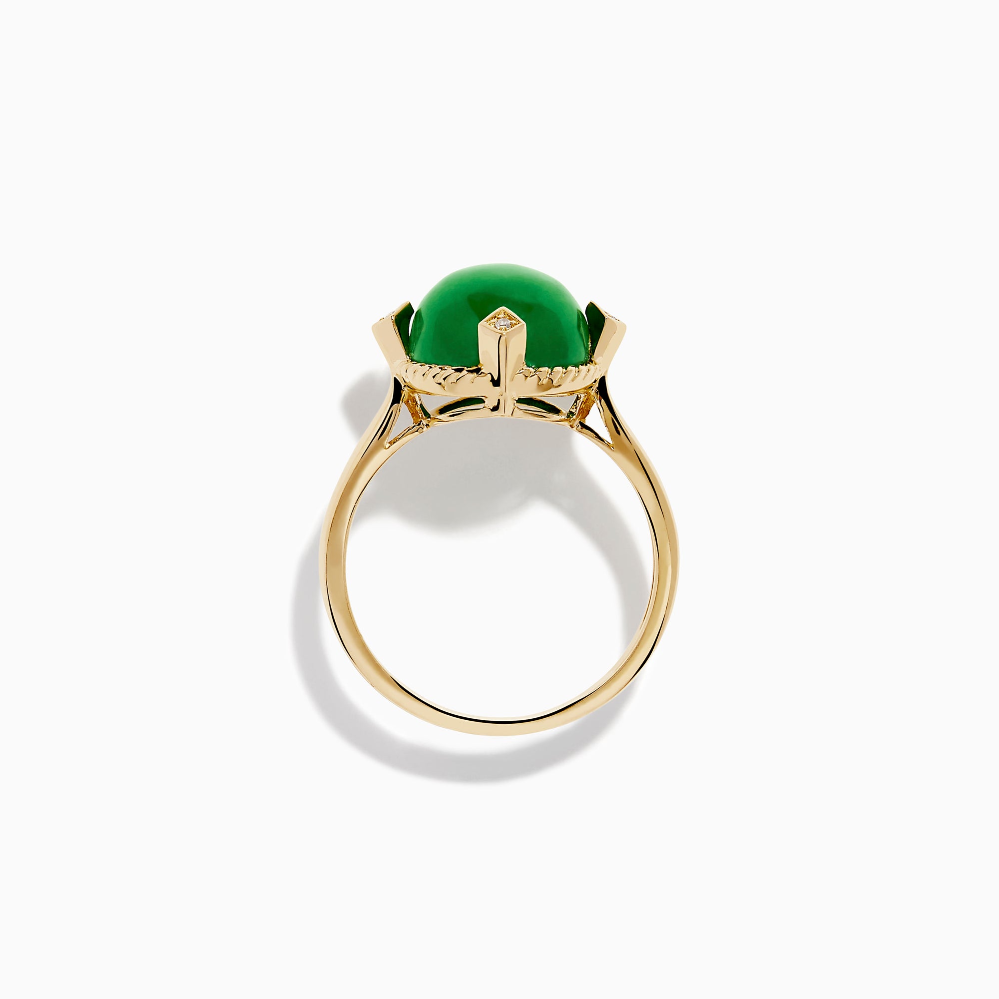 14K Yellow Gold Jade and Diamond Cabochon Compass-Set Ring